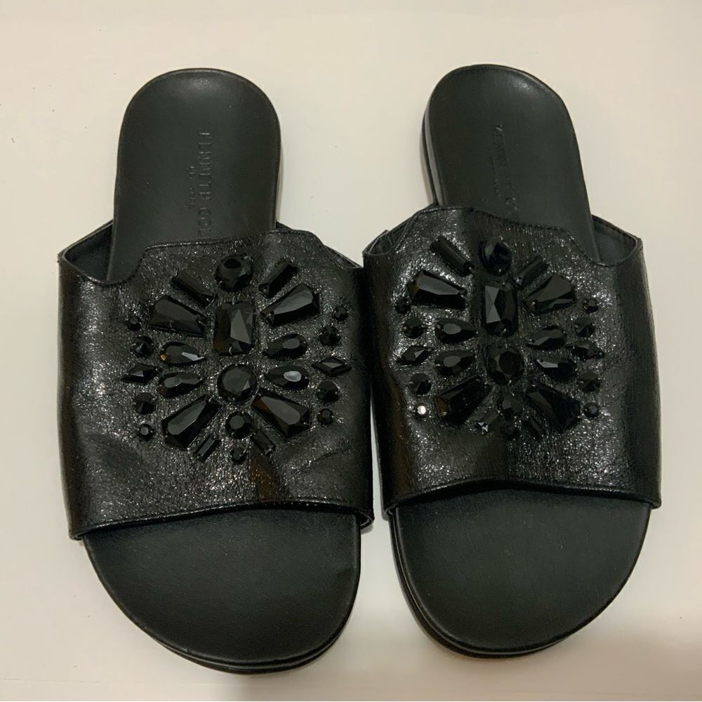 Kenneth Cole Black Stone Embellished Sandals/Slides Size 7.5